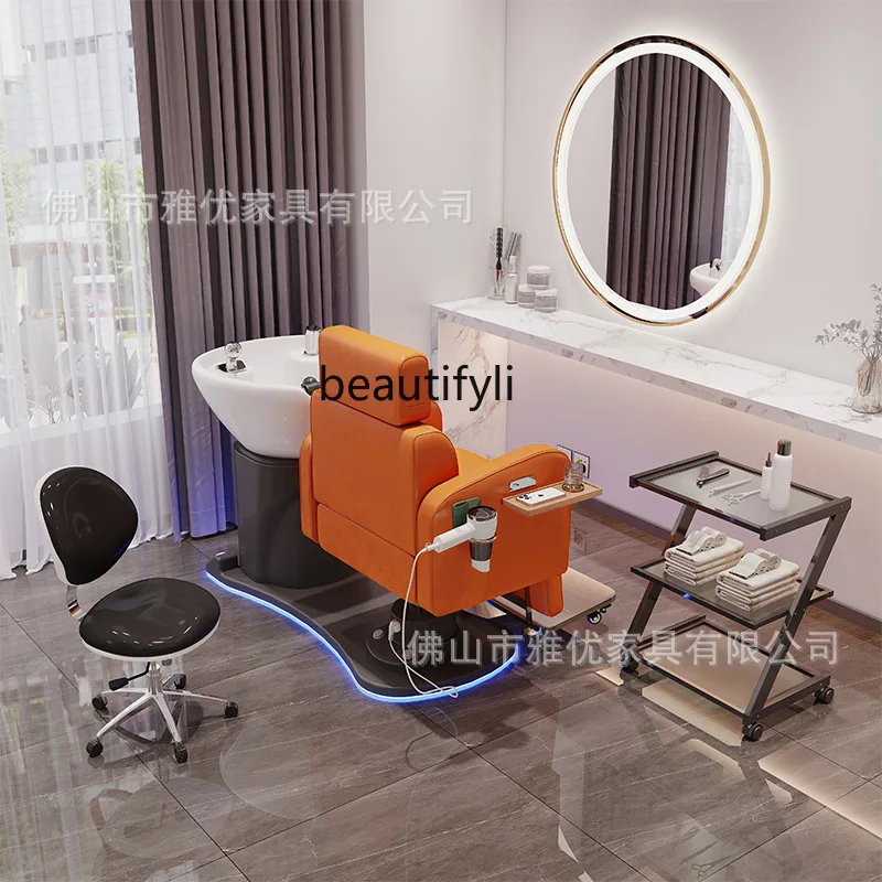 High-end barber shop electric shampoo bed hair salon special semi-full lying shampoo and cutting integrated flush bed