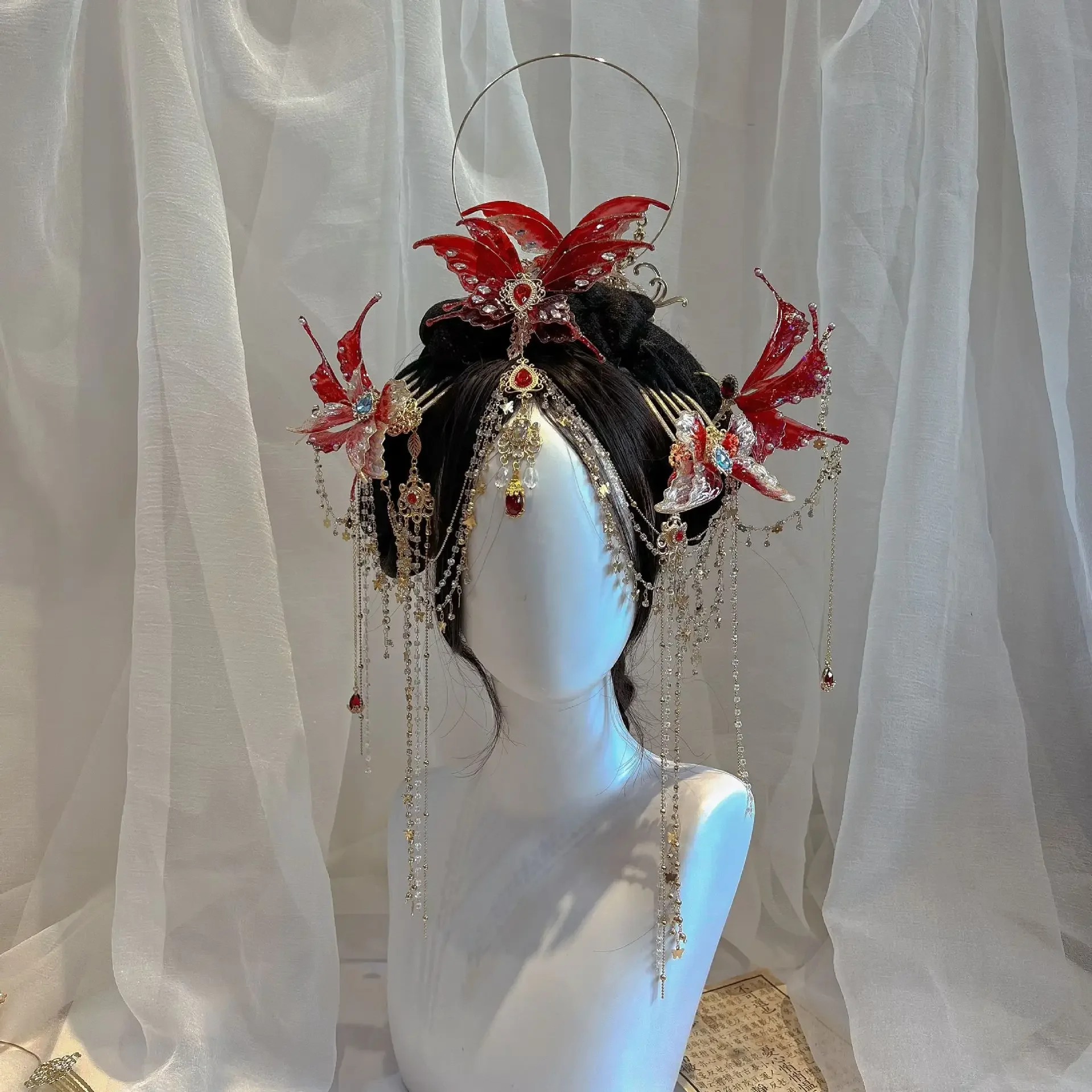 الملابس الغربية الصينية Dunhuang الجبين الغريبة الرقص شرابة التقليدية زي إكسسوارات الشعر غطاء الرأس بدلة على الطراز القديم