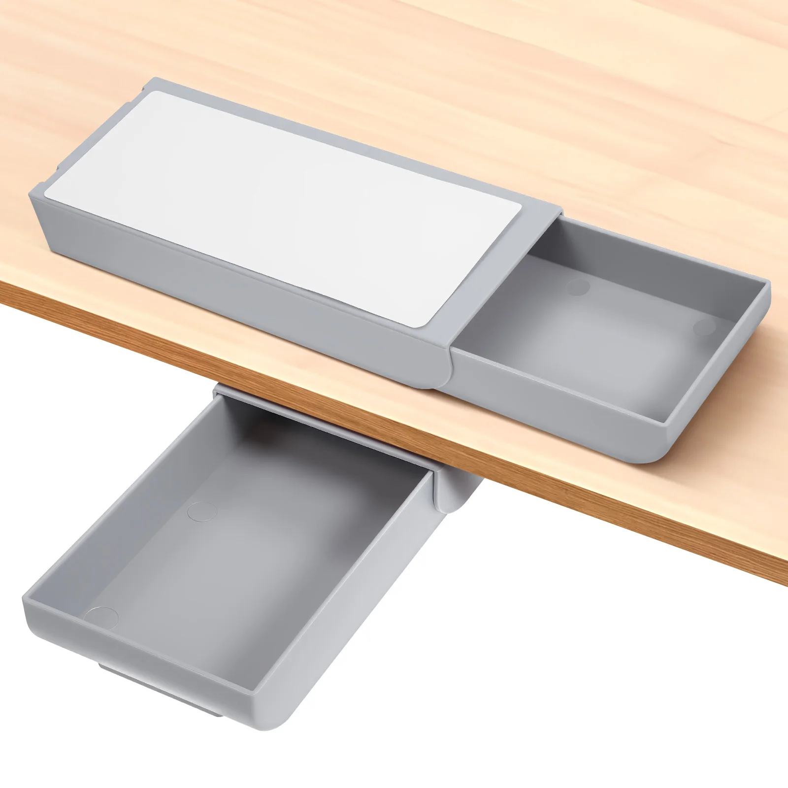 

2Pcs Invisible Adhesive Pen Box Desk Bottom Storage Drawer Type Organizer Grey for Stationery Sundries Office Use