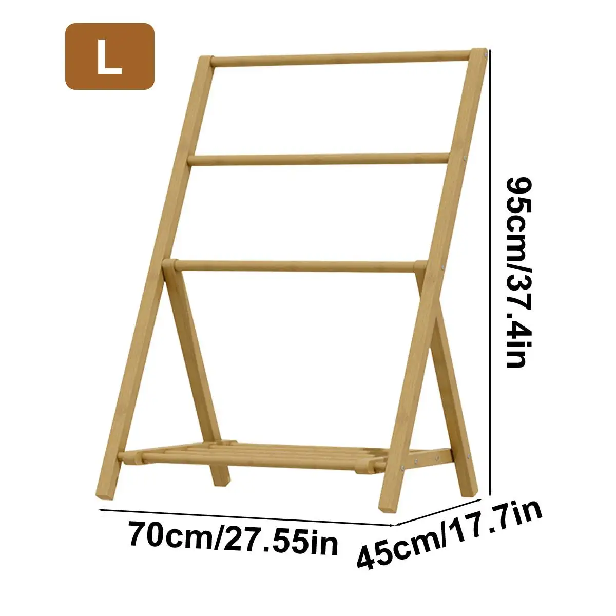 

Bamboo Freestanding Wood Hangers with Storage Shelf Quilt Display Stand Towel Holder Organizer for Shower Bathtub Swimming Pool