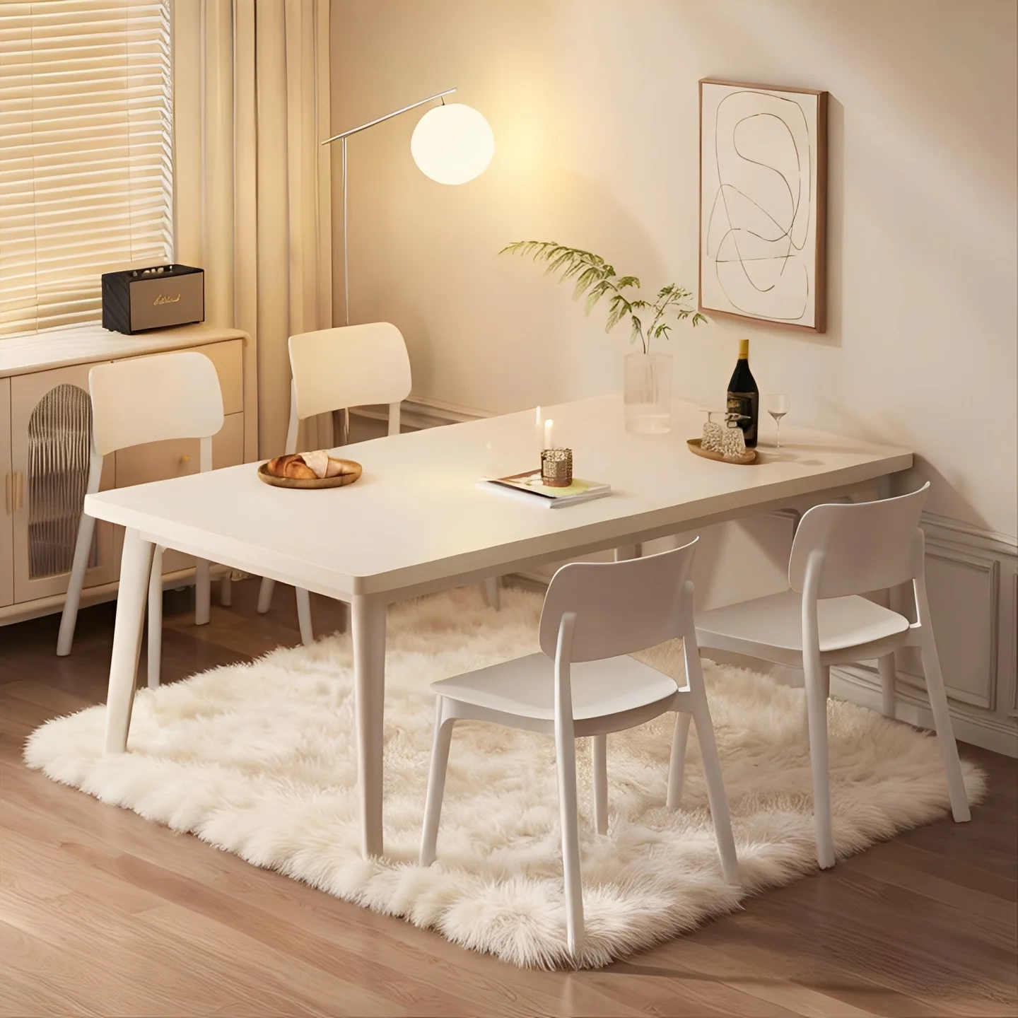 

Dining table cream wind white simple eating table household small apartment dining table and chair combination