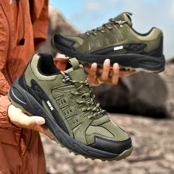High-quality Fashion Green Mens Hiking Sneakers Breathable Outdoor Sports Shoes Trainers Men Non-slip Trekking Shoes Big Size 47