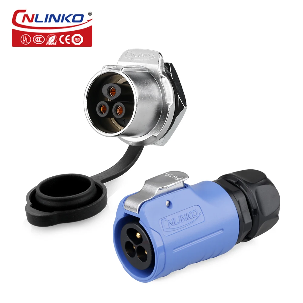 CNLINKO LP20 3 Pin Waterproof Screw Locking AC/DC Power Connector Quick Lock Automotive LED Screen Display Panel Mount Connector