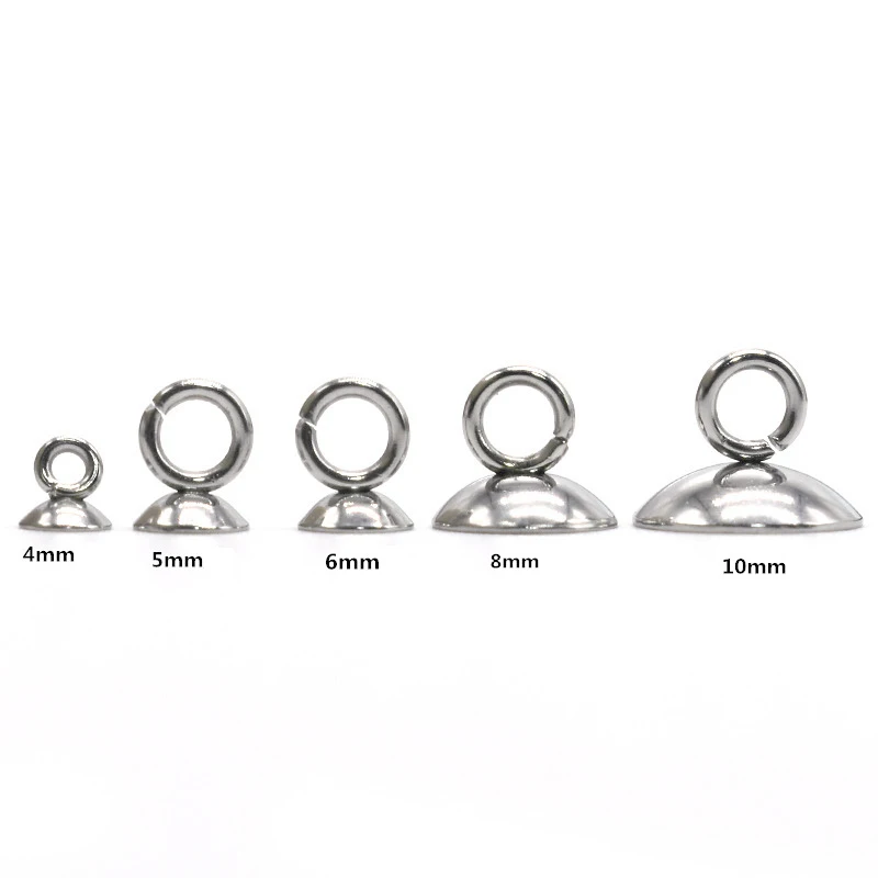 50 Pieces Stainless Steel Hanging Ring Cap 4/5/6/8/10mm Blank Tray Suitable Round Bead DIY Pearl Pendant Jewelry Accessories