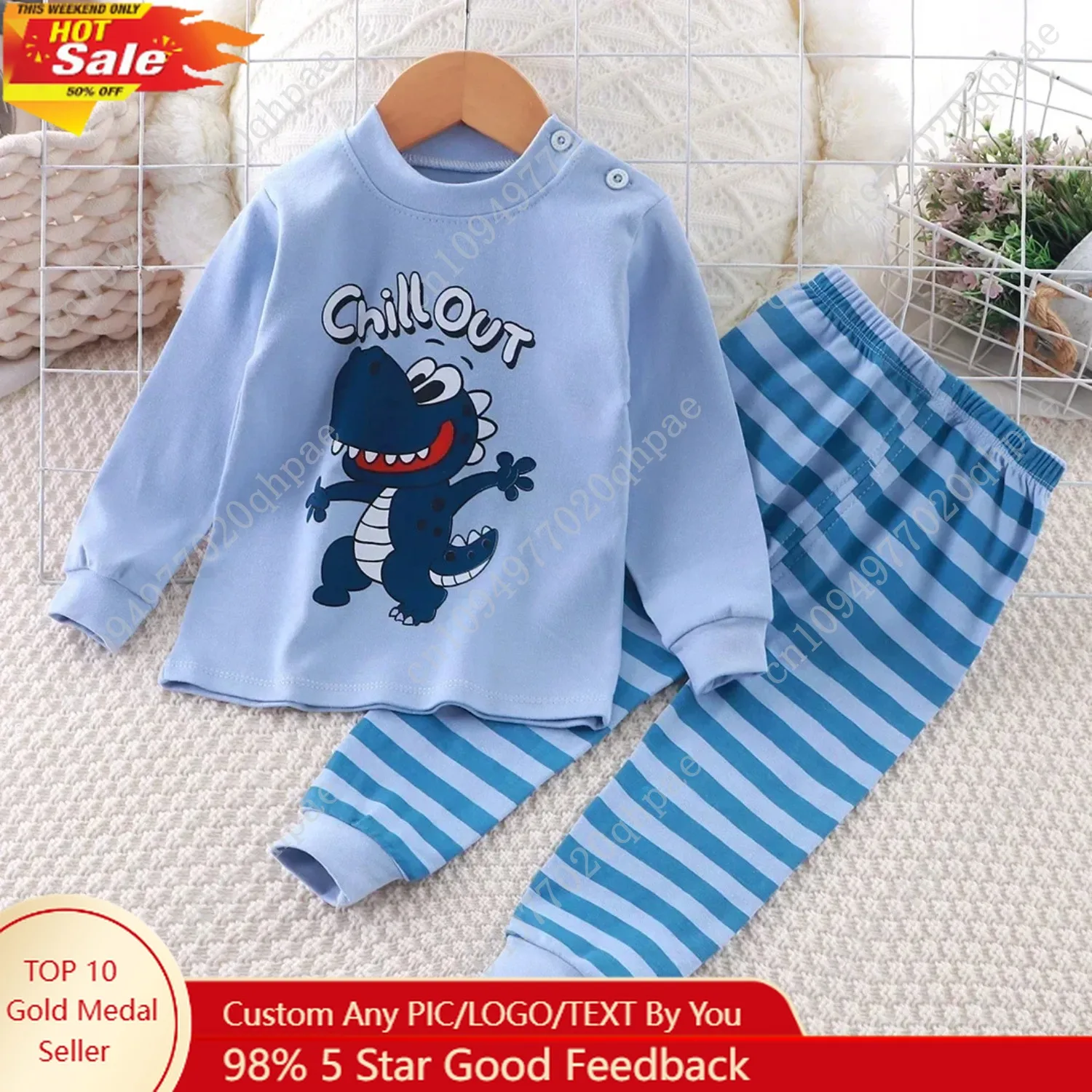 

New Baby Boys Girls Pure Cotton Warm Pajamas Kids Cartoon Dinosaur Long Sleeve Pyjamas Children's Autumn Underwear Clothing Sets