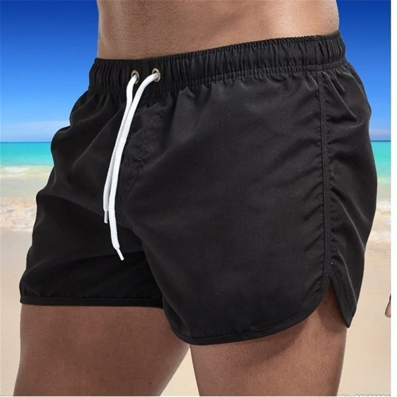 Calça de praia de verão masculina, tubo de cor sólida, secagem rápida, cordão solto, shorts esportivos, natação, nova, 3 minutos