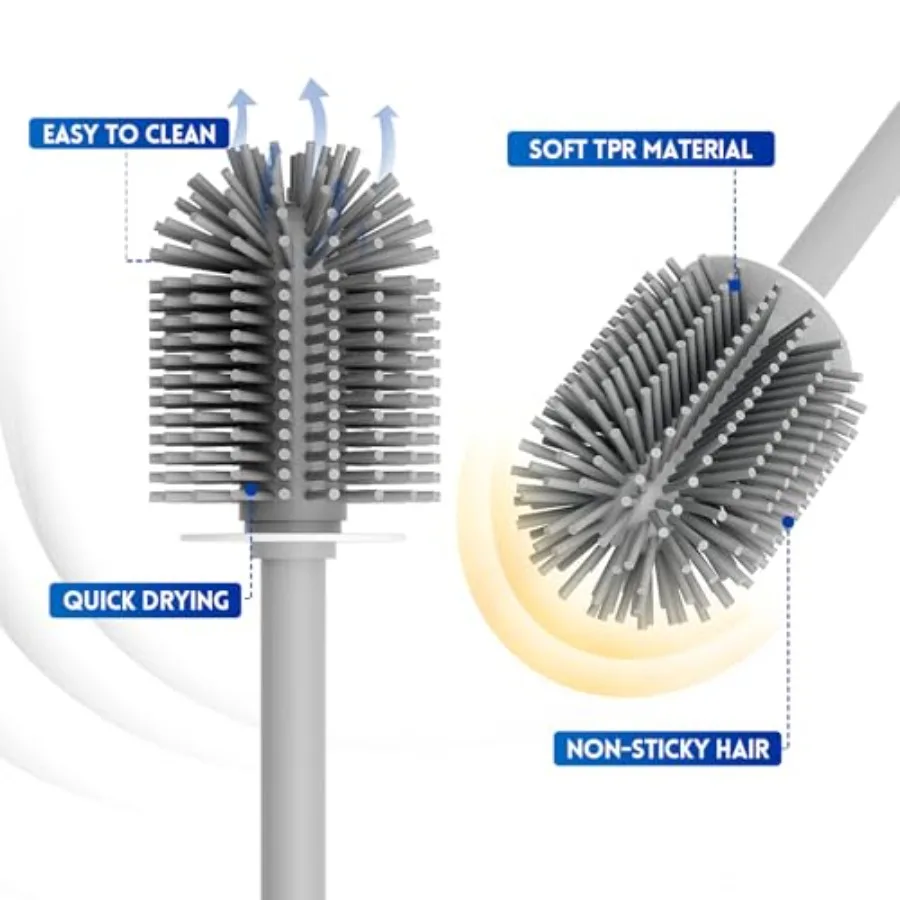 Toilet Brush and Holder Set, Silicone Toilet Bowl Cleaner Brush Bristles, Bathroom and RV Cleaning Tools, Space Saving Toilet S view 4