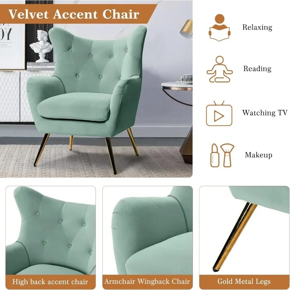 Chair, Modern Accent Chair With Metal Gold Legs, Sofa Chair For Living Room Bedroom, Accent Club Guest Chair For Bedroom