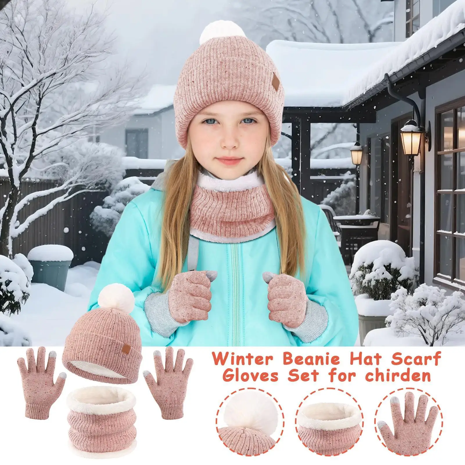 Kids Winter Beanie Hat Scarf Gloves Set Thermal Knitted Winter Hat Scarf Gloves Warm Soft Cold Weather Accessories For Walking