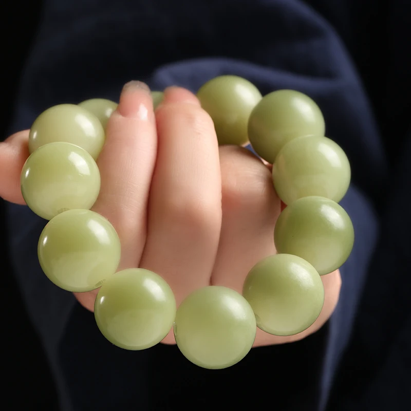 

High Density White Jade Bodhi Root Bracelet Large Size Milk Green Turquoise Wen Play Buddha Bead Hand String For Men And Women