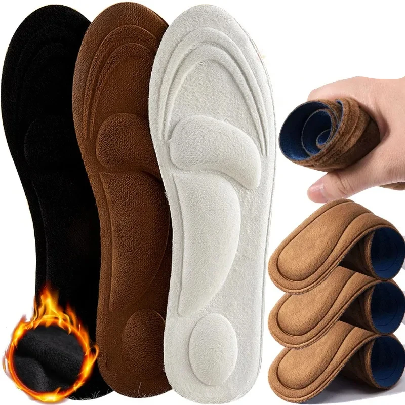 

4D Thicken Plush Sponge Insoles Warm Arch Support Soft Feet Insoles Men Women Winter Thermal Sports Shock-absorbing Shoes Pads