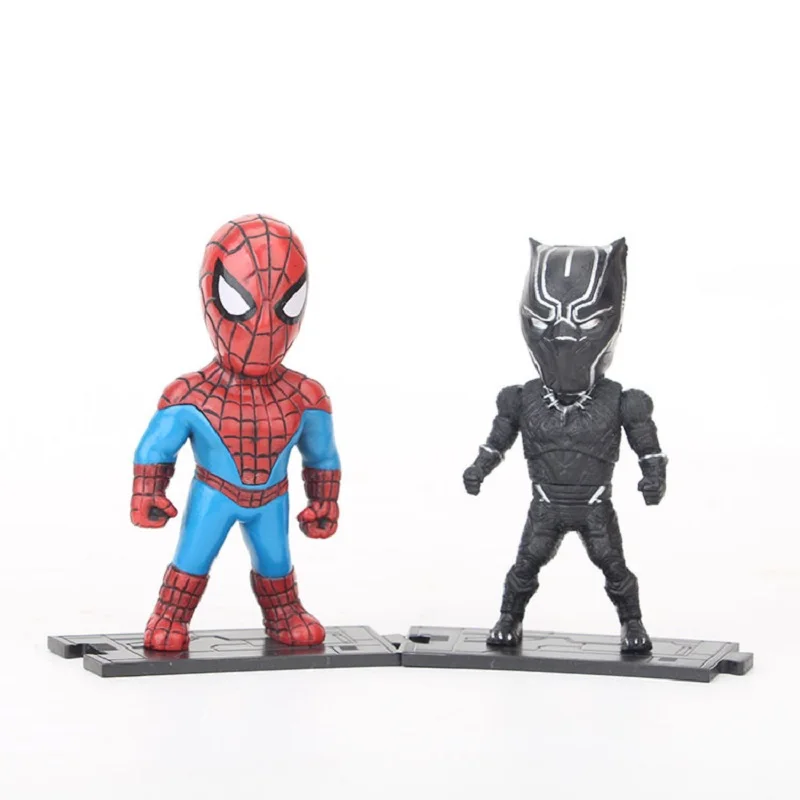 6 قطعة/المجموعة الرجل الحديدي سبايدرمان هالك كابتن أمريكان بلاك بانثر ثانوس عمل الشكل جمع نموذج اللعب حلية