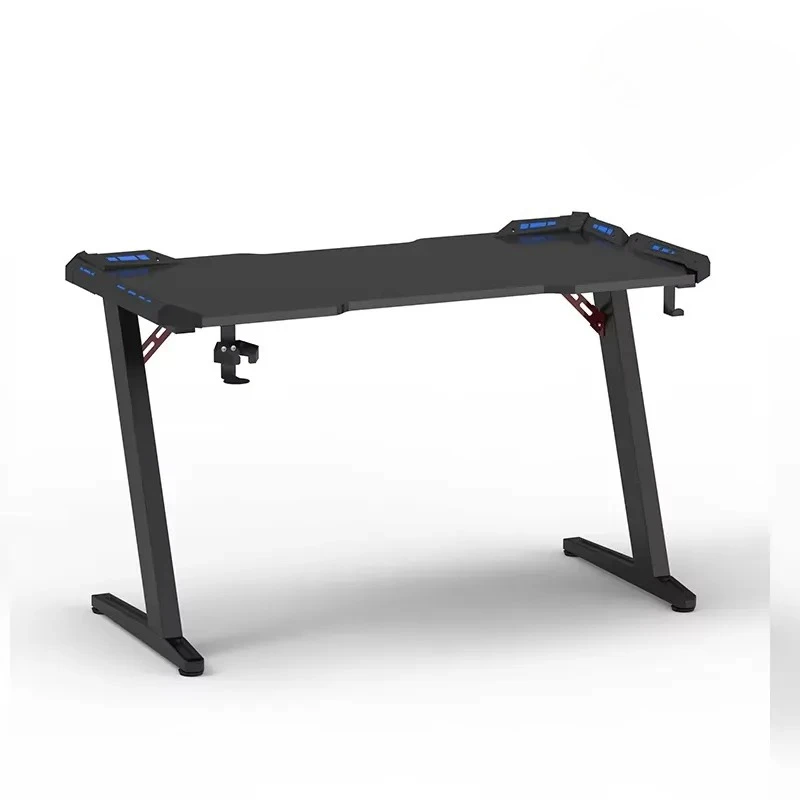 G25 Custom Z Shape Computer Gaming Table Electric Fixed Height Study Game Desk With RGB Light Hook Cup Holder for Home Office