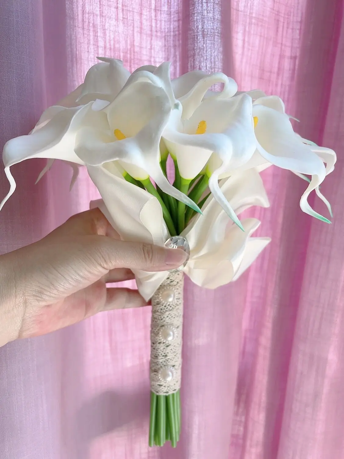 AYiCuthia  Real Touch Ivory Calla Lily Wand For Bridesmaid Flower Girl Keepsake Mini Flower Wand Wedding Bouquet Bridal S28