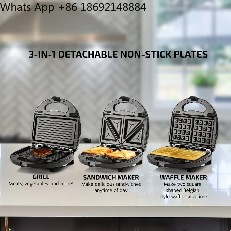 3-in-1 breakfast maker, sandwich + waffle + grill plate, household multi-function spot