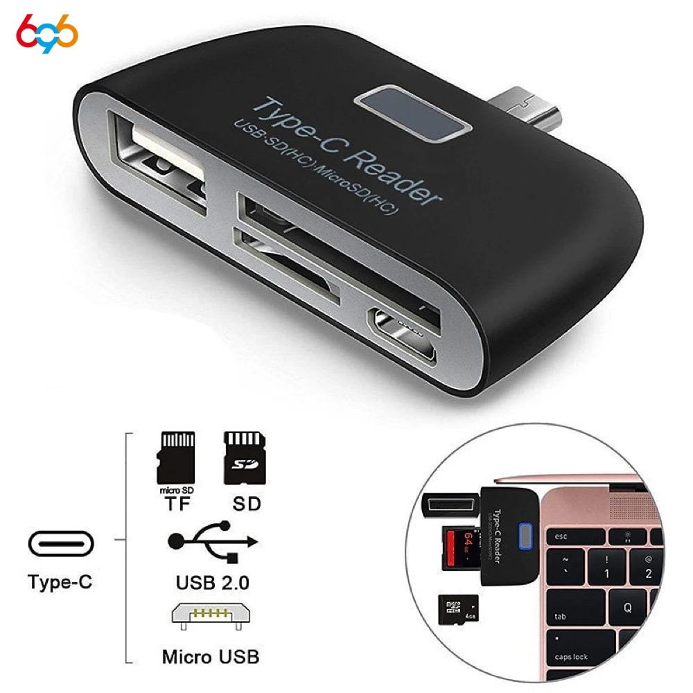 Card Reader Smart 4 In 1 Laptop PC Durable Phone TF Micro SD With Micro USB Charge Port USB 3.1 Universal Type C Adapter OTG