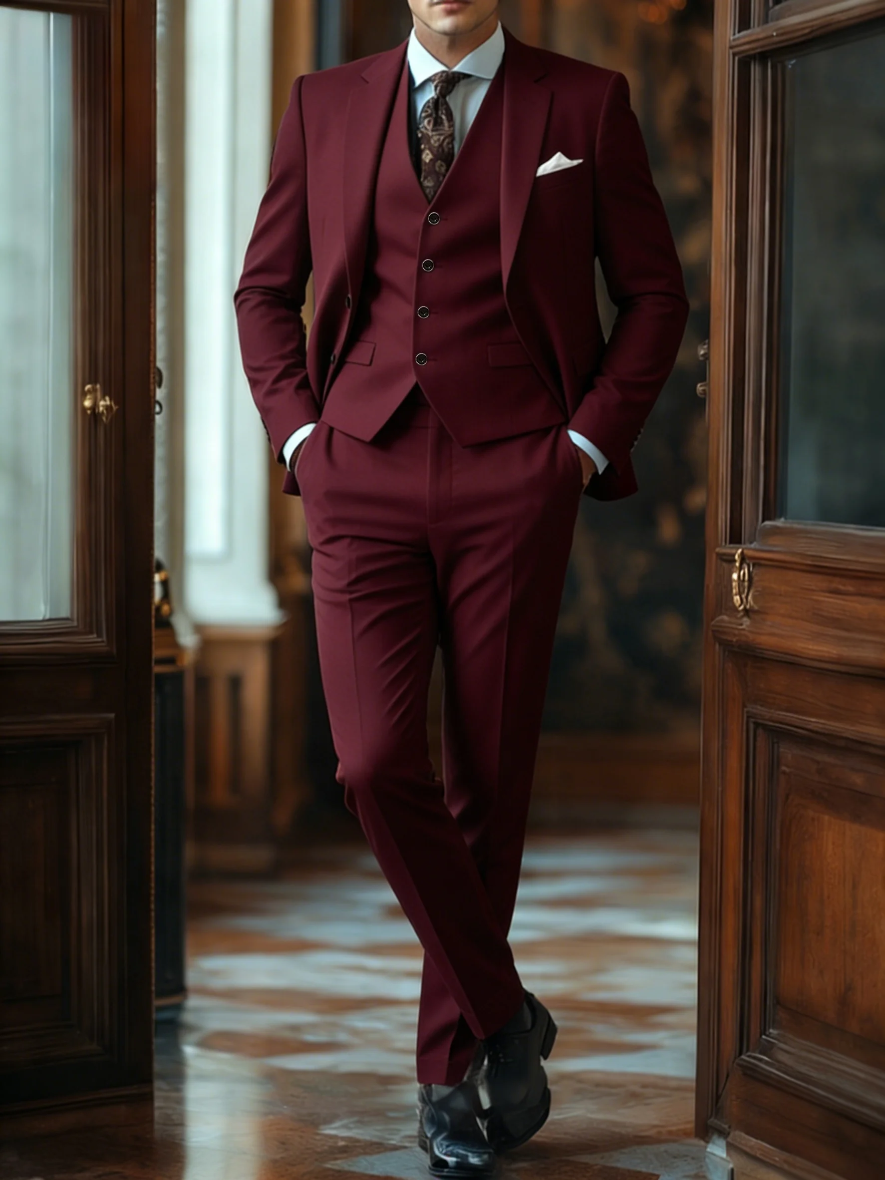 

Мужской костюм-тройка, пиджак + брюки, модный и высококачественный, подходит для свадеб, вечеринок или официальных мероприятий.