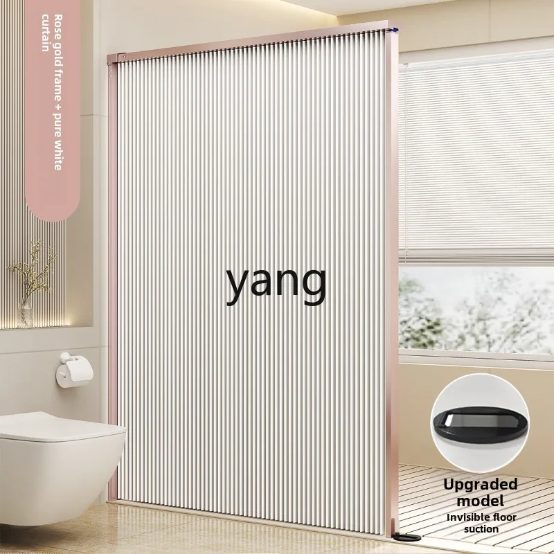 Cx folding invisible shower curtain bathroom partition curtain free punching toilet dry and wet separation