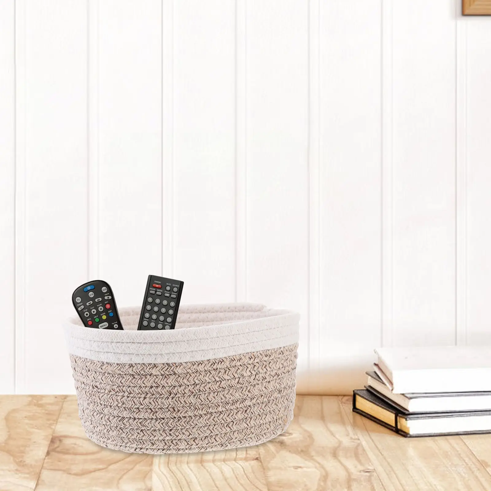 Cestini portaoggetti in corda di cotone da 2 pezzi bianchi ovali piccoli grandi ciascuno porta snack organizer da tavolo cestino per articoli vari per camera da letto