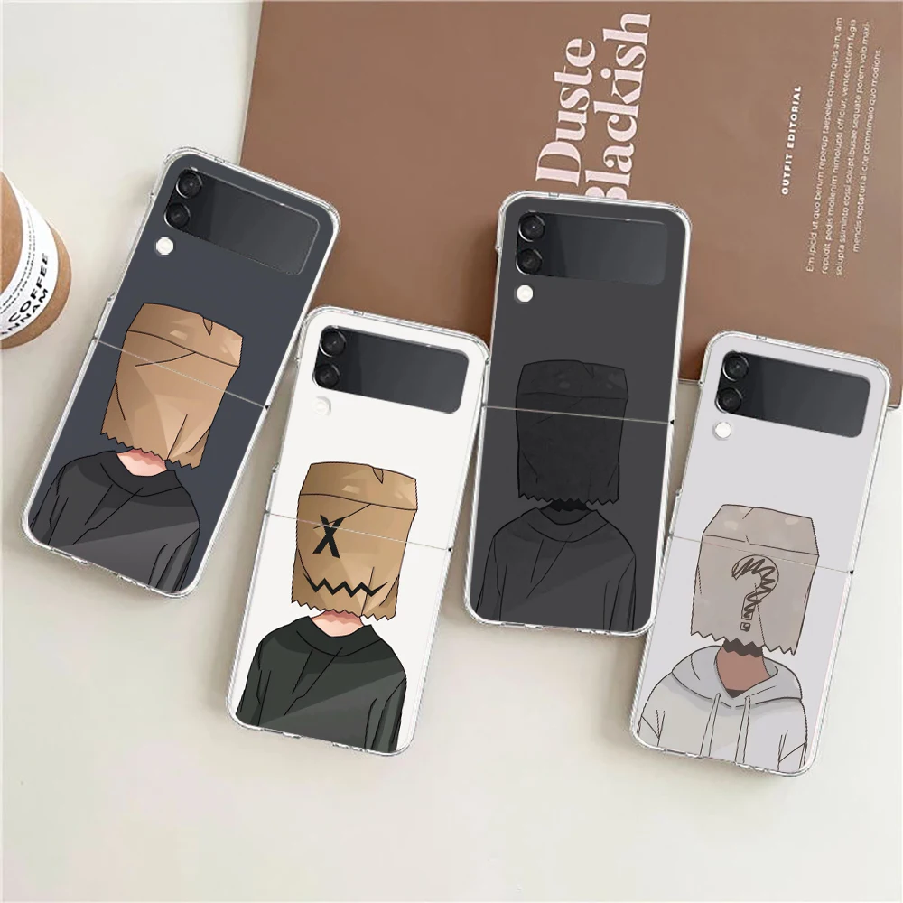 Phone Case For Samsung Galaxy Z Flip 3 4 5 6 7 8 Fold High Hard PC For Galaxy Z Flip3 Clear Cover Cartoon Paper Man Pattern