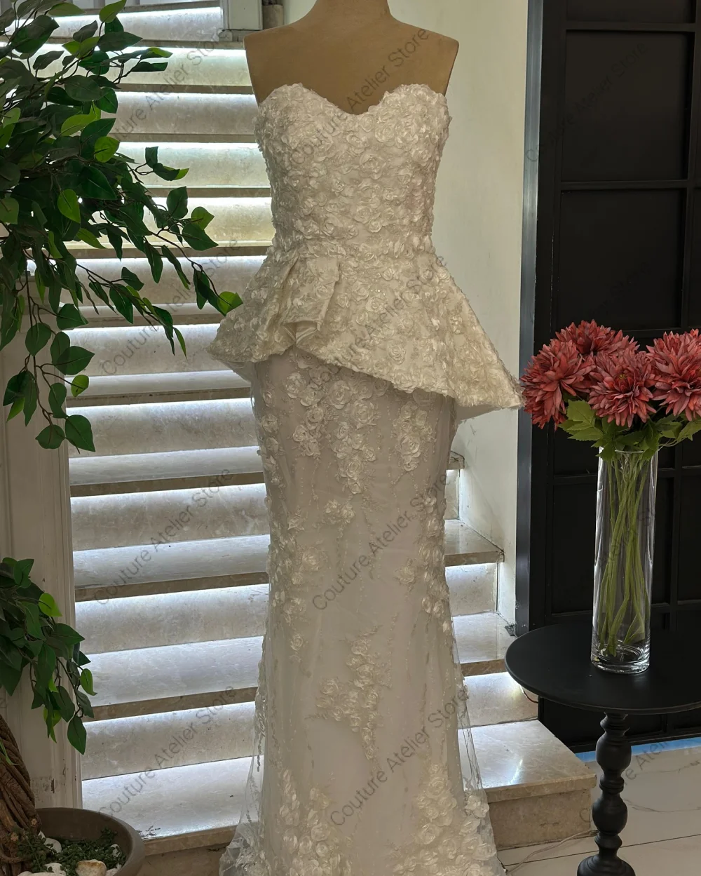 Ivory Lace Flower Sweetheart Illusion Dubai Evening Dresses  Wedding Dresses  فساتين سهرة 2025 Formal Dress Customized