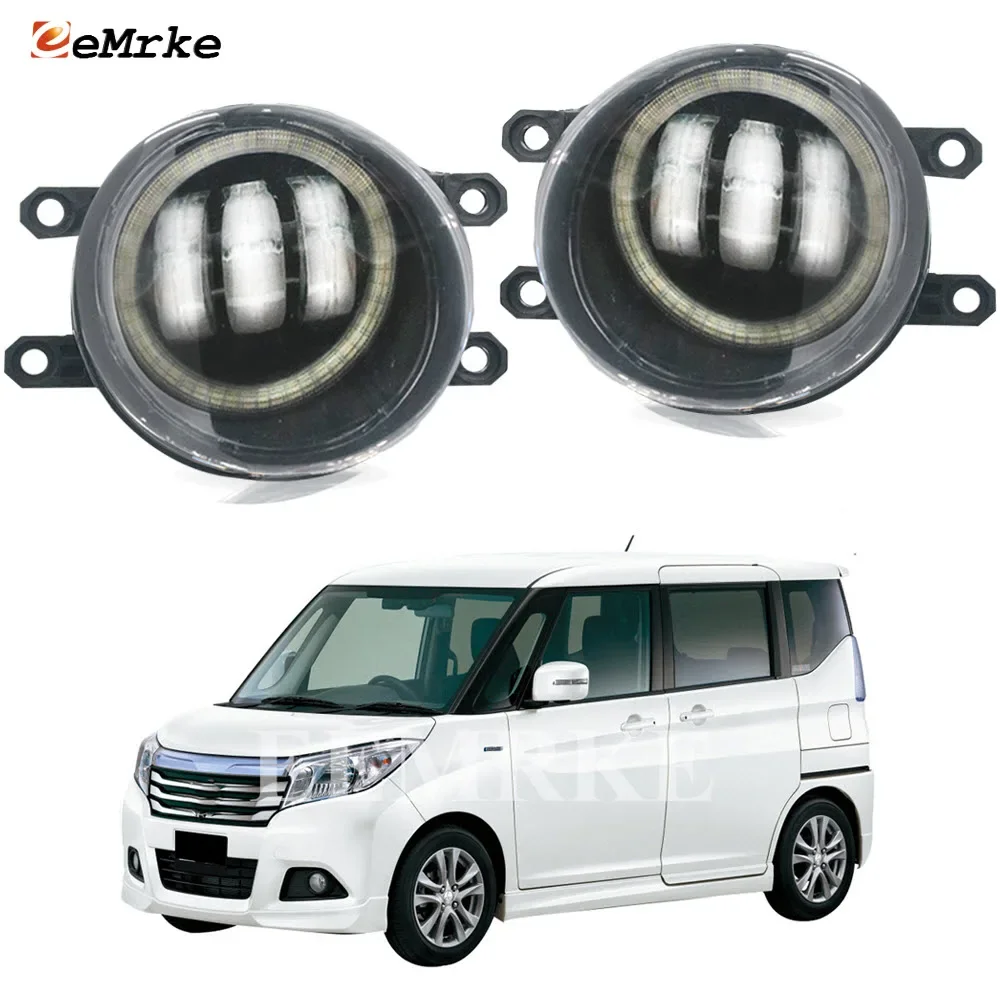 LED Fog Lights Angel Eye DRL for Suzuki Solio Hybrid 2015-2018 Car PTF with Clear Lens Daytime Running Light Fog Driving Lamp