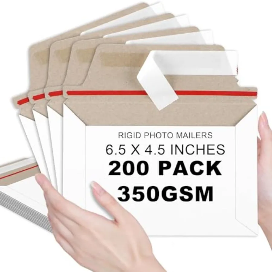 

200 Pcs 6.5 x 4.5 Rigid Mailers with Self Seal Envelopes Stay Flat Photo Mailers Sports Cards Rigid Envelopes for Postcard CD C