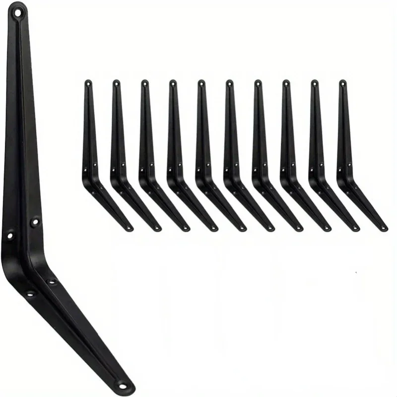10pcs Shelf L-brackets 8 Inch Floating Shelf Bracket Heavy Duty Black Steel For Decorative Wall Mount Joint Angle With Screws