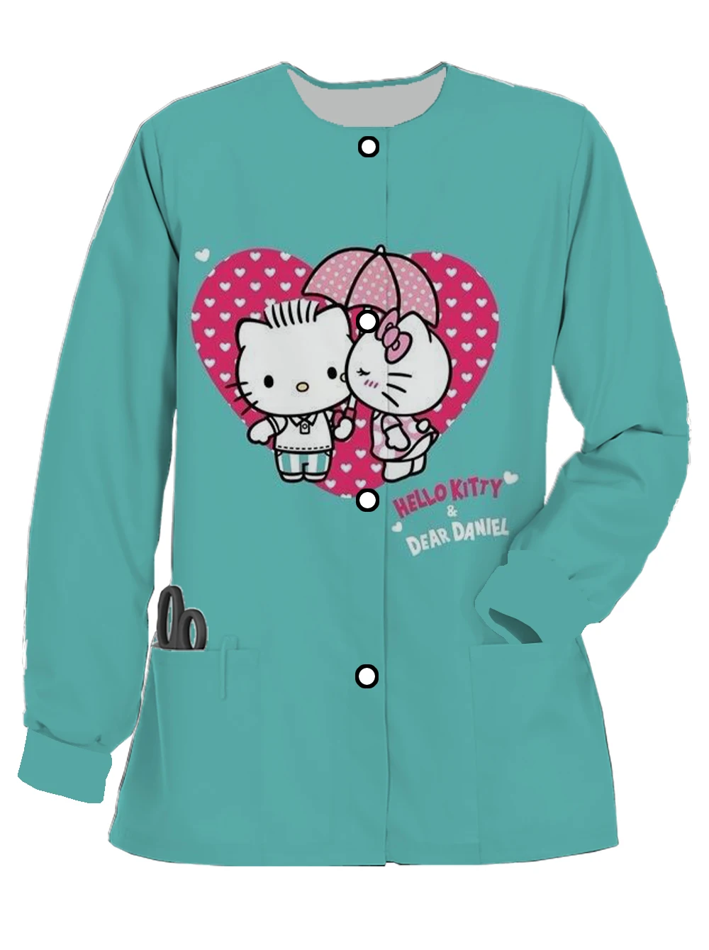 Pet doctor long-sleeved surgical work uniform spring and autumn women's Hello Kitty print round neck scrub casual nurse uniform