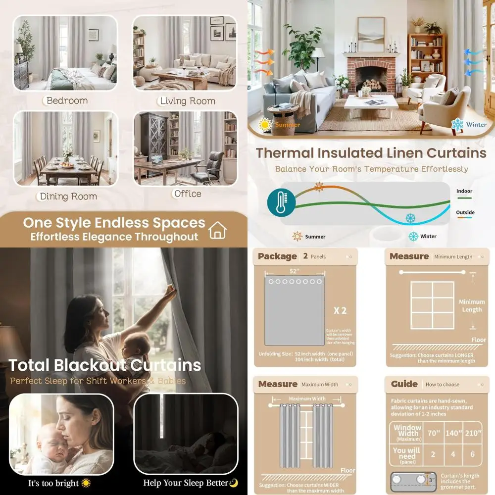 Linnen getextureerde 96-inch thermisch geïsoleerde havermout verduisteringsgordijnen, set met 2 panelen, 52x96 inch voor boerderijstijl