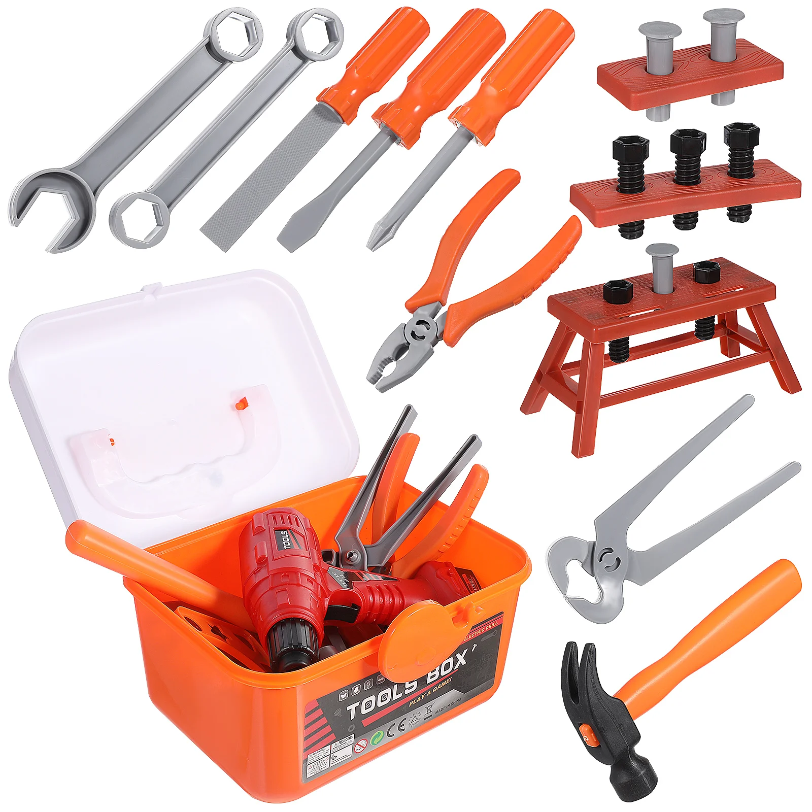 1 Set Play Tool Box Pretend Play Construction Set Toy Boys Toys Electric Drill Hammer Screw Driver with Box