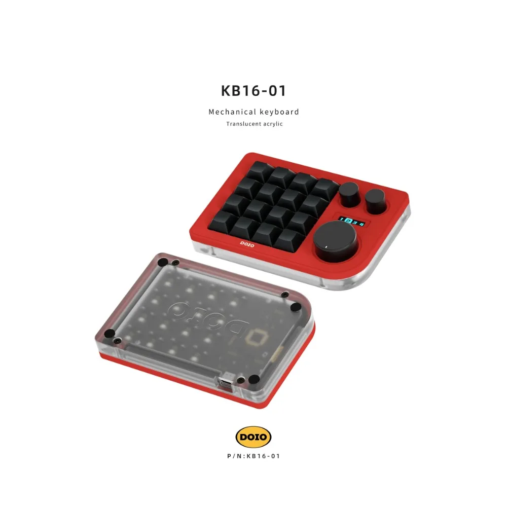 DOIO KB16-01 16-Key Designer Keypad Triple Knob Custom Mechanical Keyboard Customized Gaming Arcade Game Wired Hot-swappable DIY