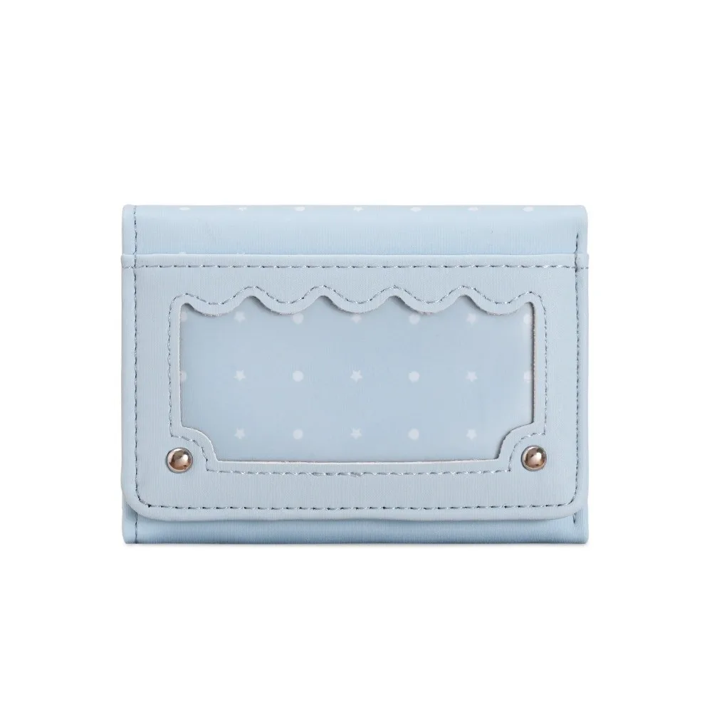 Pu Leather Multi Card Slots Wallet Snap Closure Compact Trifold Card Holder Clear Photo Window Portable Short Coin Purse