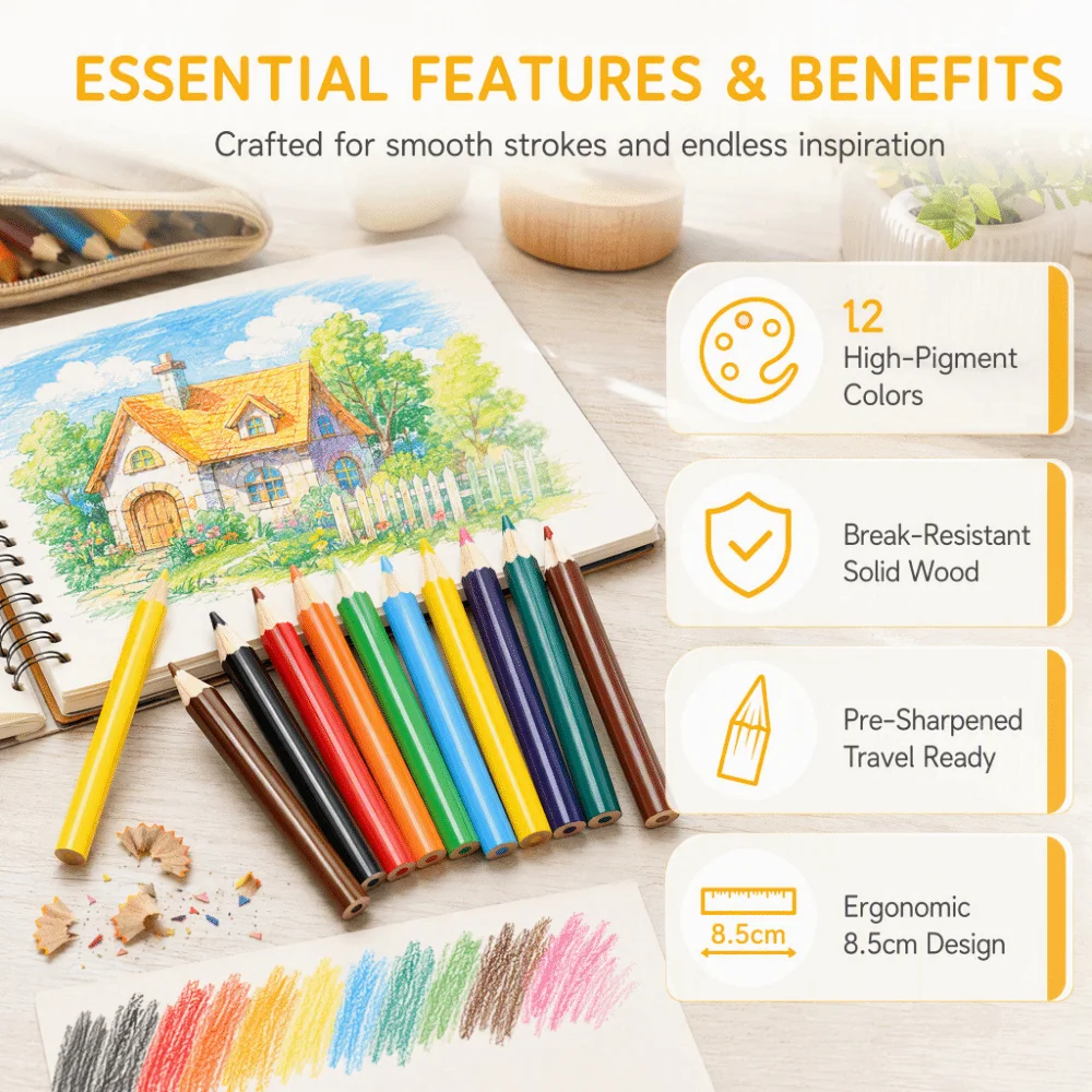 Practical Mini Colored Pencils 12 Colors Wood Drawing Pencils Sketching Color Pencils Office Casual Doodling