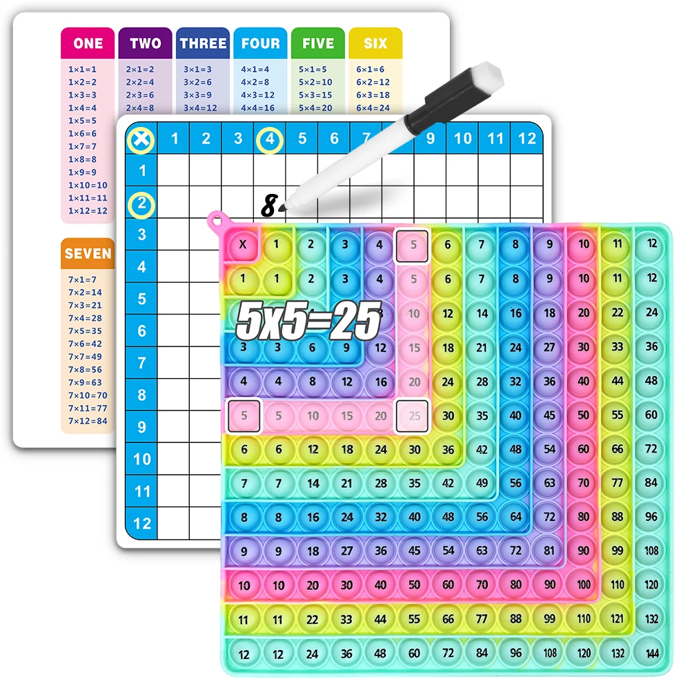 Karty do ćwiczeń mnożenia 12x12 wielokrotnego użytku Zabawka edukacyjna Prezent Zestaw kart do nauki matematyki i zestaw długopisów dla dzieci w wieku 3+