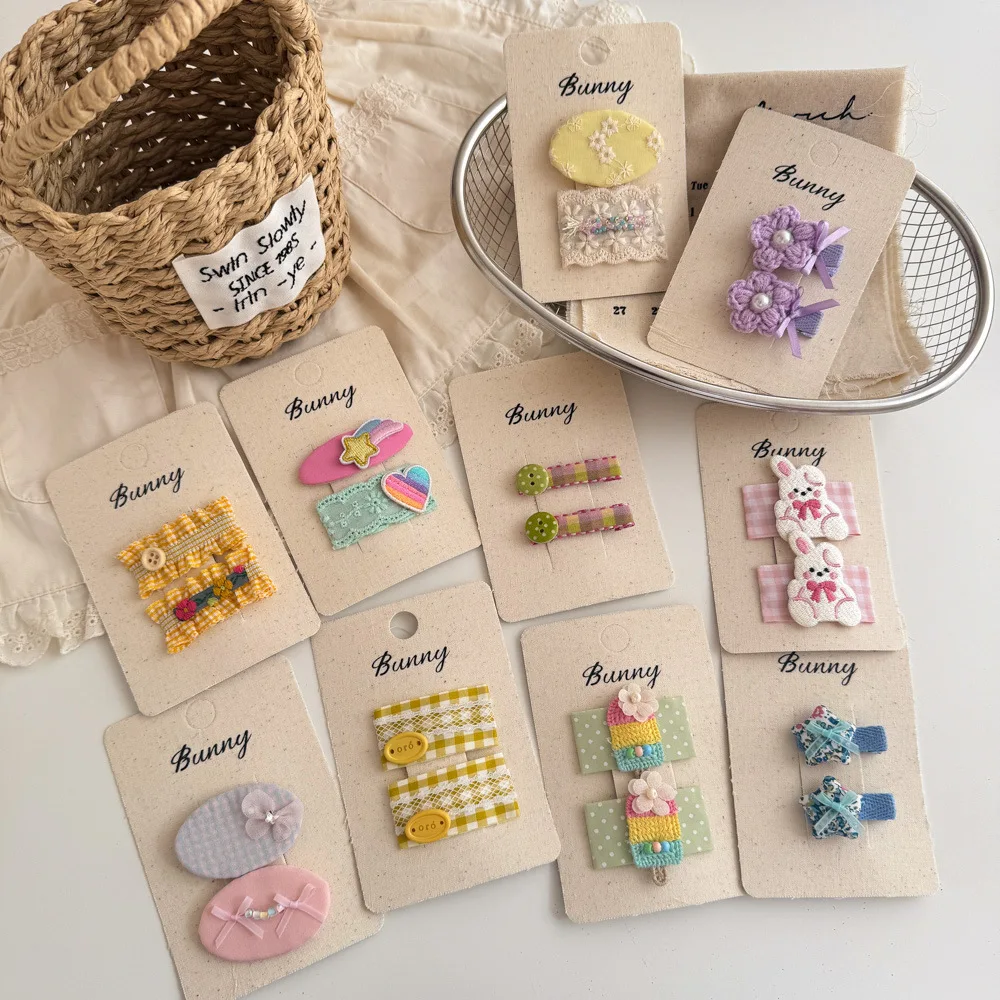 

Handmade Lace Barrettes Hair Clips Plaid Floral Sweet Girls Hairpins BB Clip Children's Headwear Kids Hair Accessories Headdress