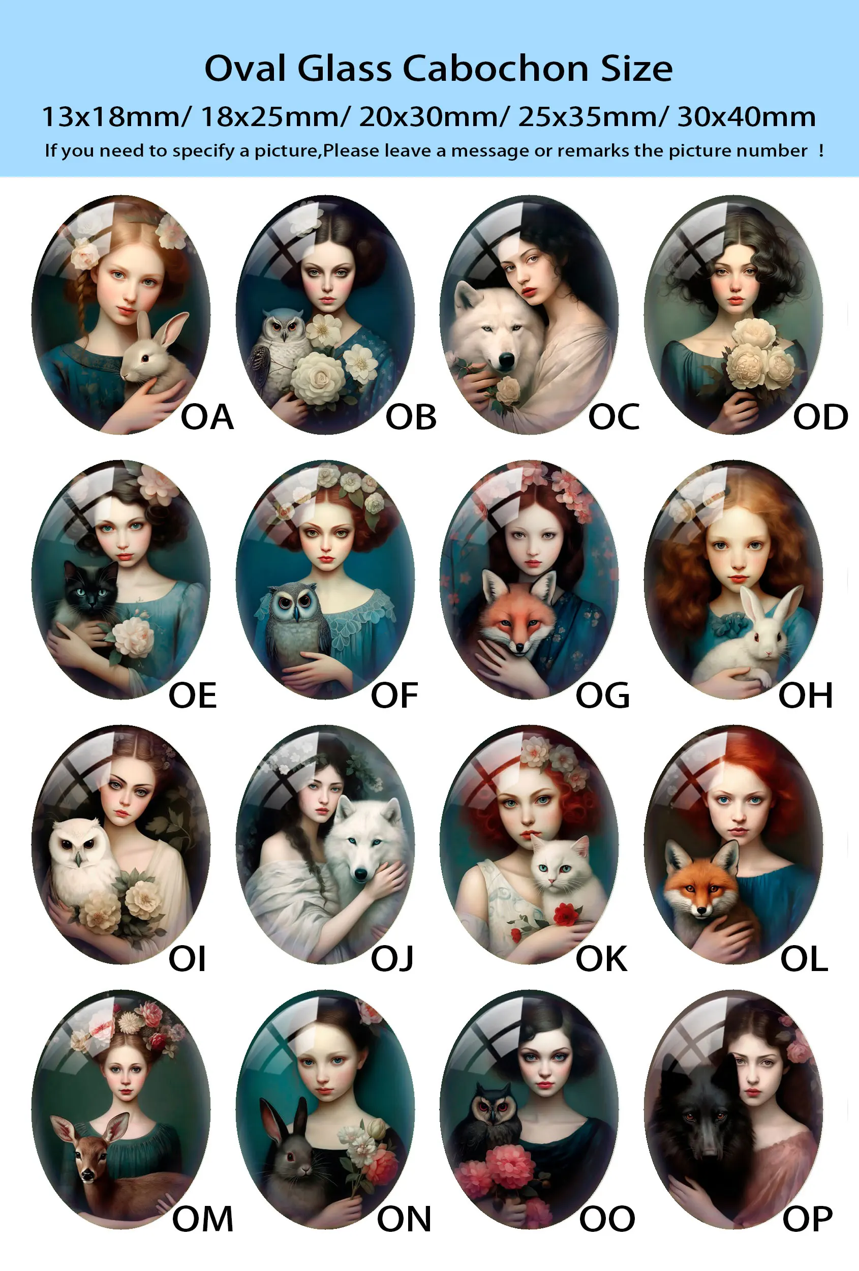 Random Mixed Round/Oval/Square Flower Girl Wolf Fox Rabbit Cat Photo Glass Cabochon Flatback Demo Cameo For Diy Jewelry Making view 5