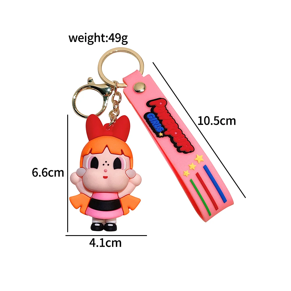 Cute Powerpuff Girls Figure Keychain Anime Cartoon Keyring Jewelry Pendent Car Key Accessories Ornament Toy Xmas Gift for Kids