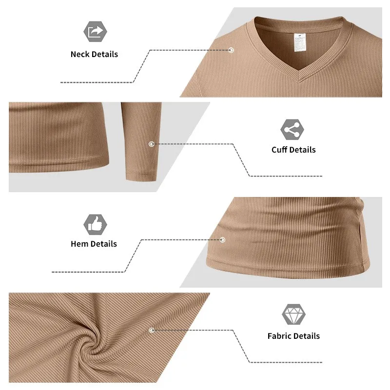 Herren Einteiliges Herbst- und Winter-Unterhemd mit V-Ausschnitt, Lässiges Loses Strick-Langarm-T-Shirt, Weiches und Dehnbares Basic-Layering-Oberteil – Detail 23