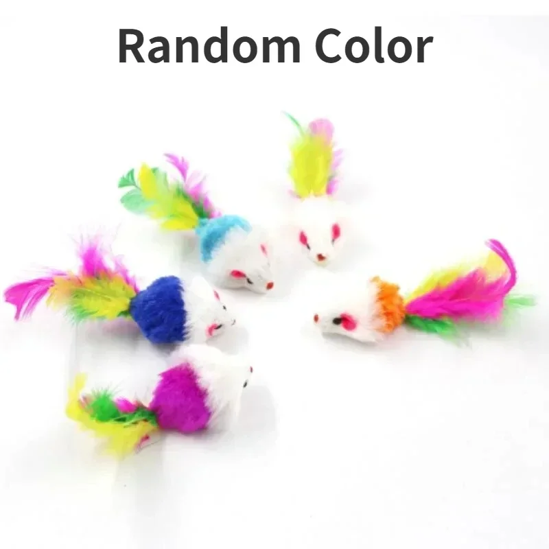 5Pcs Cat Toy Colorful Feather Funny Mouse Shape Toy Cat Kitten Interactive Toys Pet Supplies Random Color