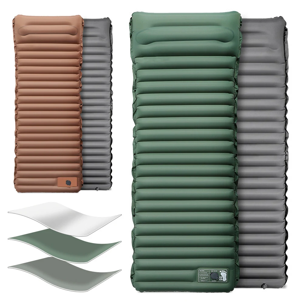 

10cm Inflatable Sleeping Mat with Foot Pump & Pillow Camping Air Mattress Waterproof Lightweight Air Cushion for Outdoor Use