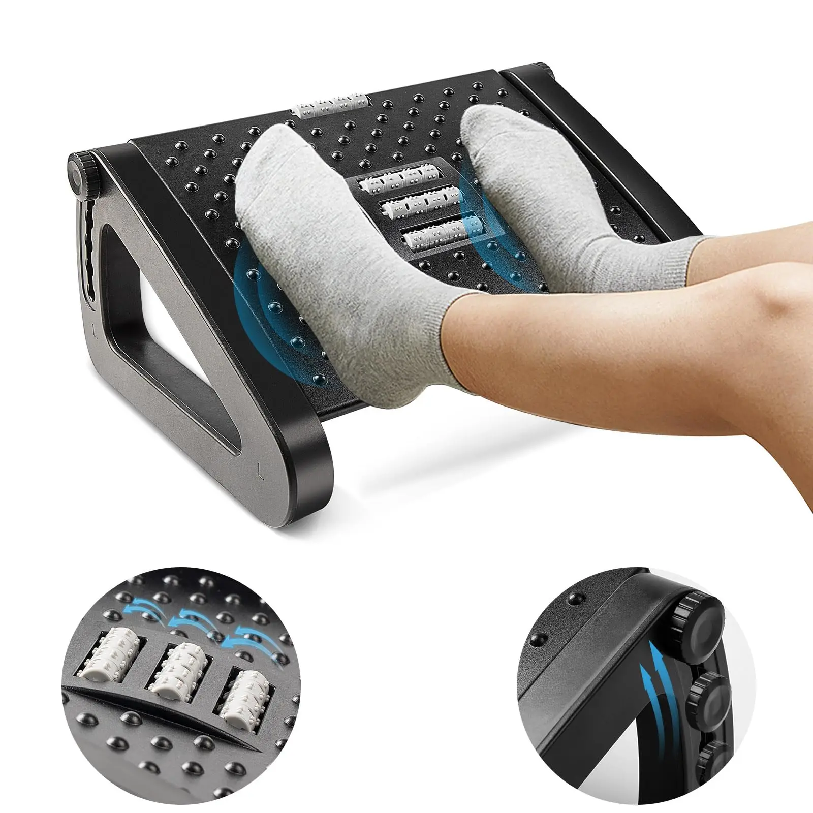 Foot Rest for Under Desk Adjustable Foot Rest Ergonomic Foot Stool Massage for Pressure Relief Portable Footstool Leg JJ1686