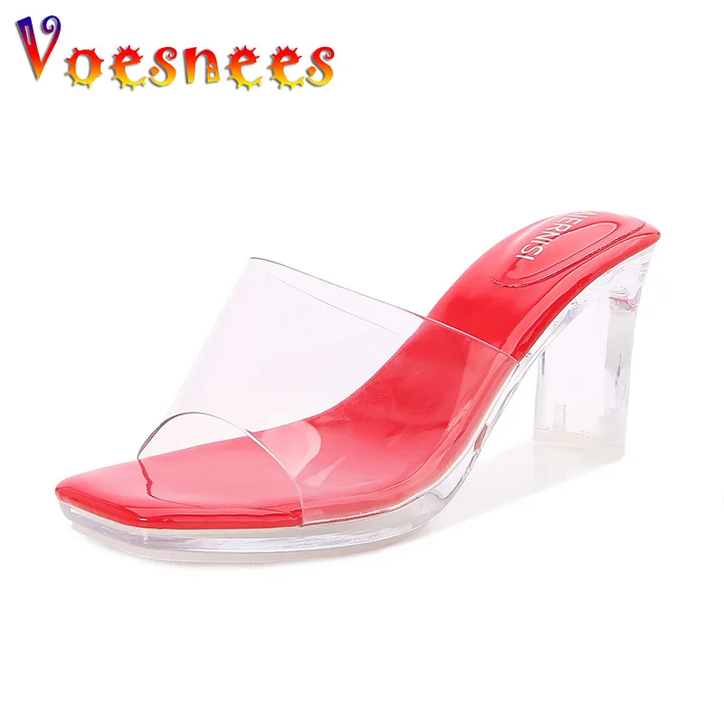 8CM Crystal Heel Summer Slippers Transparent PVC Brand Women Shoes High Quality Outdoors Casual Sandals Fashion Party High Heels