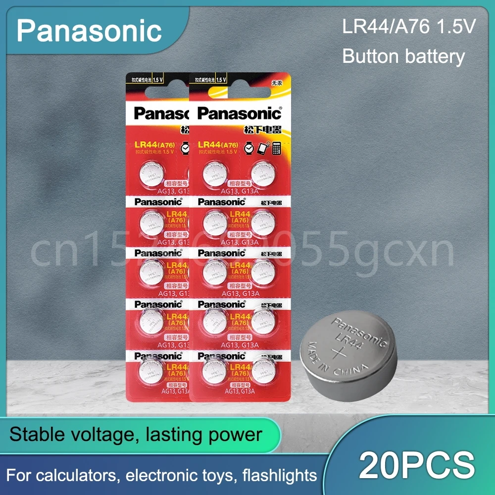 20 szt. Baterie alkaliczne Panasonic A76 LR44 AG13 357 SR1154 SR44 LR 44 1.5V do kalkulatora zegarka