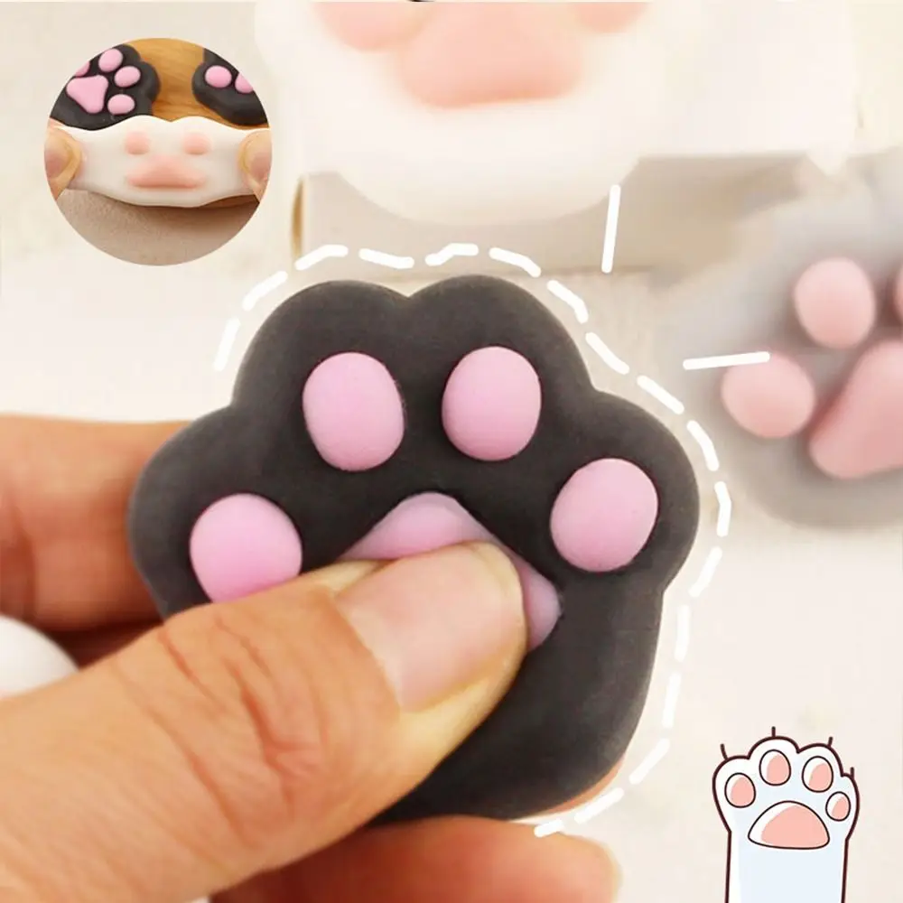 Mini Cat Paw Squishy Toy Silicone Pinch Decompression Toy Plush TPR Fidget Sensory Toys For Kids Adults Gift