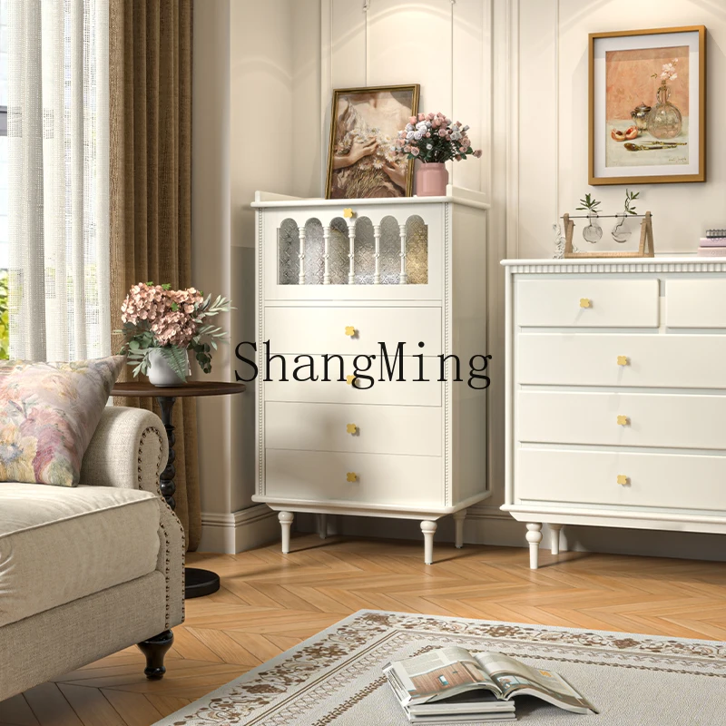 

CL Wind Flap Door Bucket Cabinet Locker Living Room Bedroom White Solid Wood Storage Locker