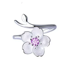 Popular New Fashion Temperament 925 Sterling Silver Jewelry Rings Personality Crystal Flowers Female Rings R274