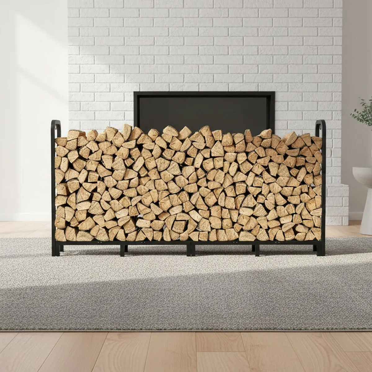 Heavy Duty Firewood Rack 8ft Adjustable Outdoor Indoor Wood Storage Holder for Fireplace Porch Patio Holds 4500lbs Easy Assembly