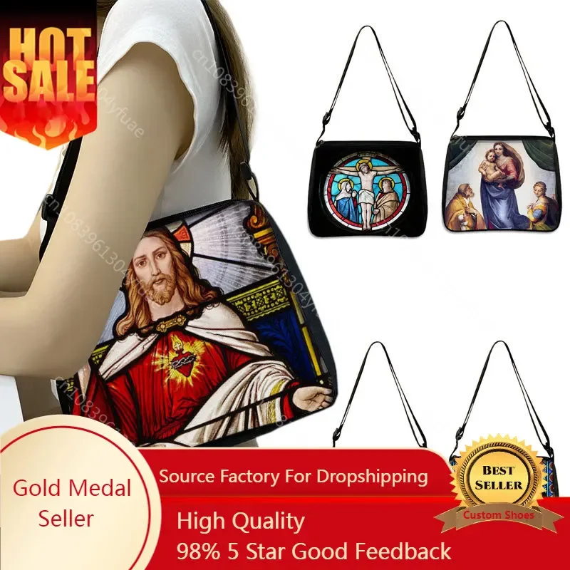 Holy Mary and Jesus Painting Print Handbags Vintage Women Canvas Shoulder Bag Leisure Clutch Ladies Portable Messenger Hobo Bags