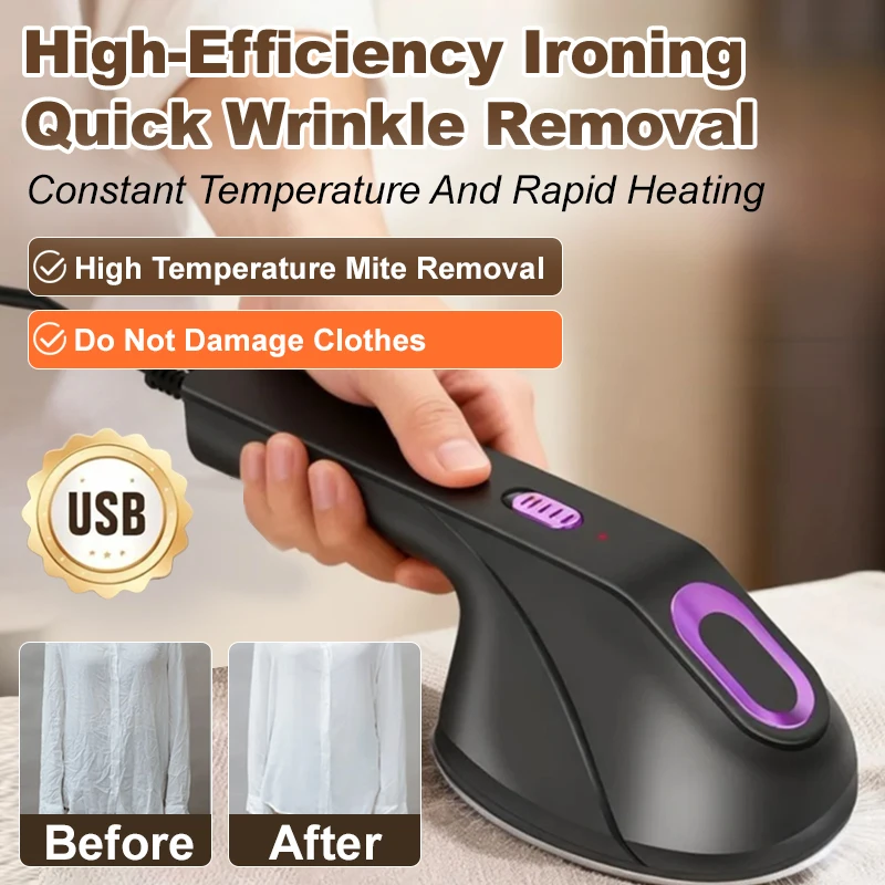 مُبخّر ملابس محمول باليد يعمل بمنفذ USB معلق/حديد مسطح بلمسة واحدة مزيل التجاعيد للاستخدام المنزلي/السفر